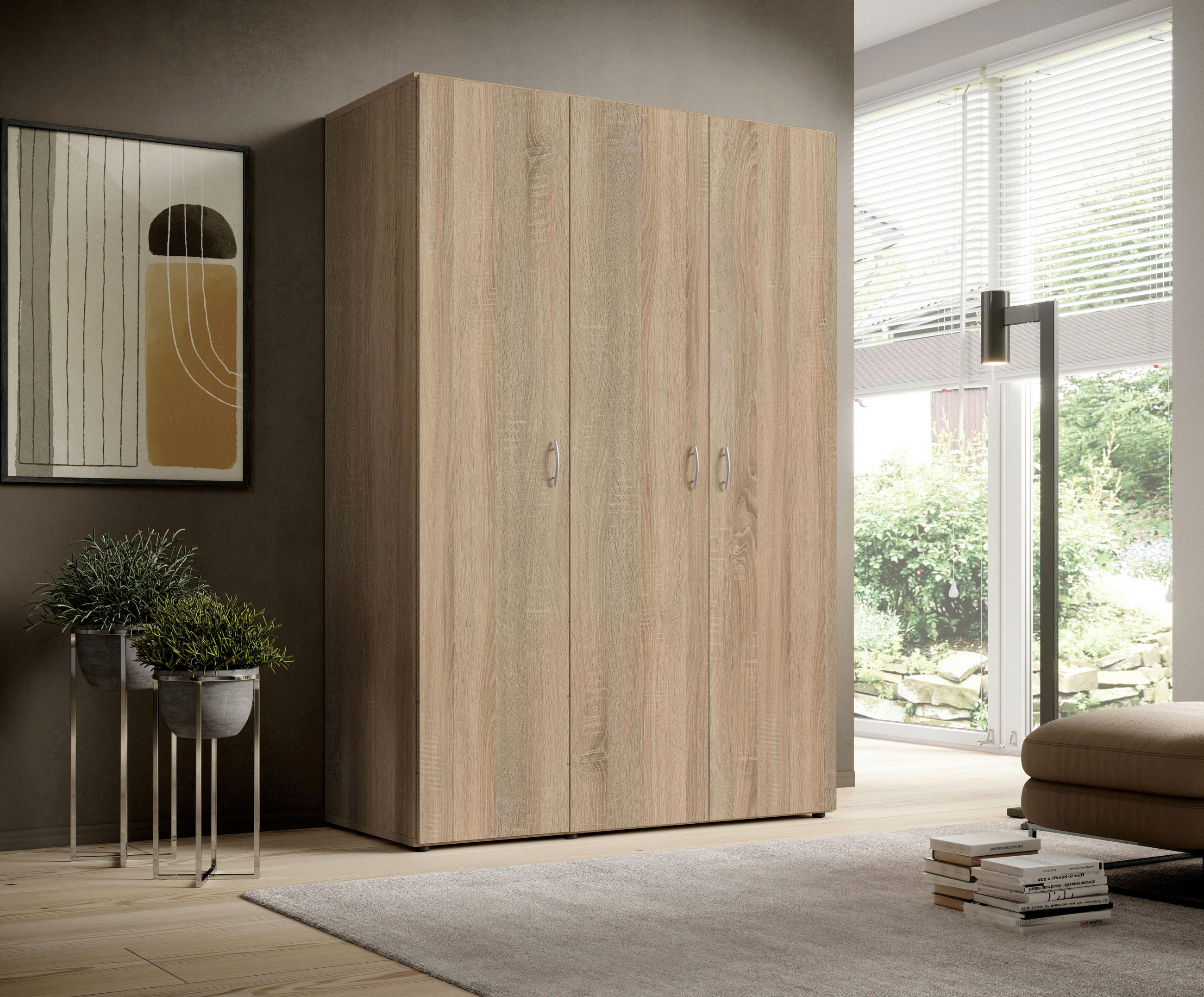 OMARA S KLASIČNIMI VRATI, hrast sonoma  - barve aluminija/hrast sonoma, Konvencionalno, umetna masa/leseni material (121/176/51cm) - Boxxx