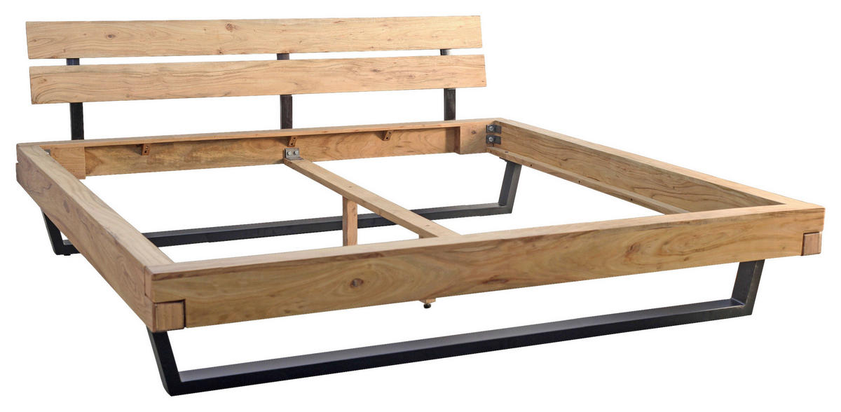 BALKENBETT 200/200 cm  in Naturfarben   - Schwarz/Naturfarben, MODERN, Holz/Metall (200/200cm) - MID.YOU