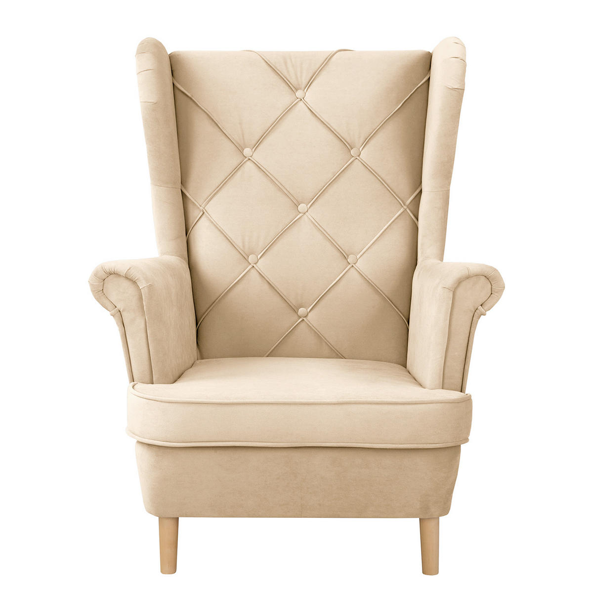 OHRENSESSEL in Samt Beige  - Beige, Design, Holz/Textil (84/105/90cm) - P & B