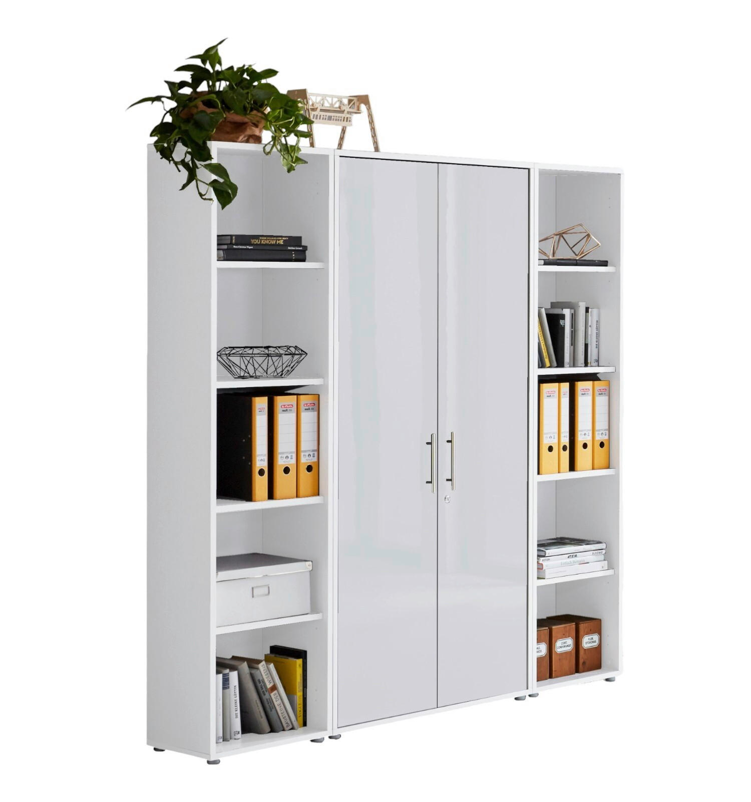 Mid.you Aktenschrank Weiß, Weiß Hochglanz 172.6x185.6x33 cm