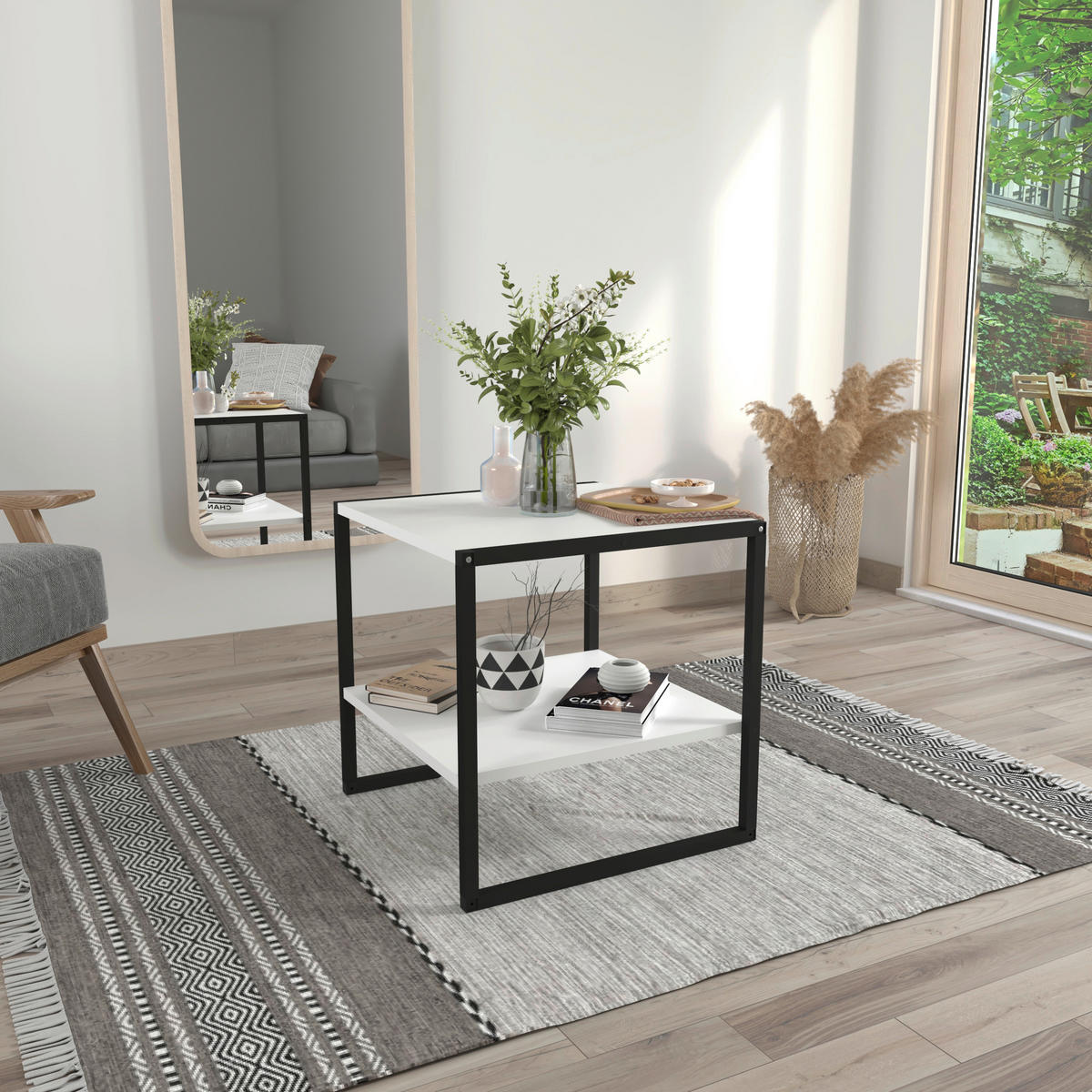 COUCHTISCH in Holzwerkstoff 50/50/50 cm  - Weiss/Schwarz, Design, Holzwerkstoff/Metall (50/50/50cm) - MID.YOU