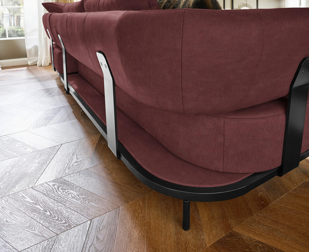 ECKSOFA in Echtleder Bordeaux  - Bordeaux/Schwarz, Design, Leder/Metall (302/237cm) - Dieter Knoll