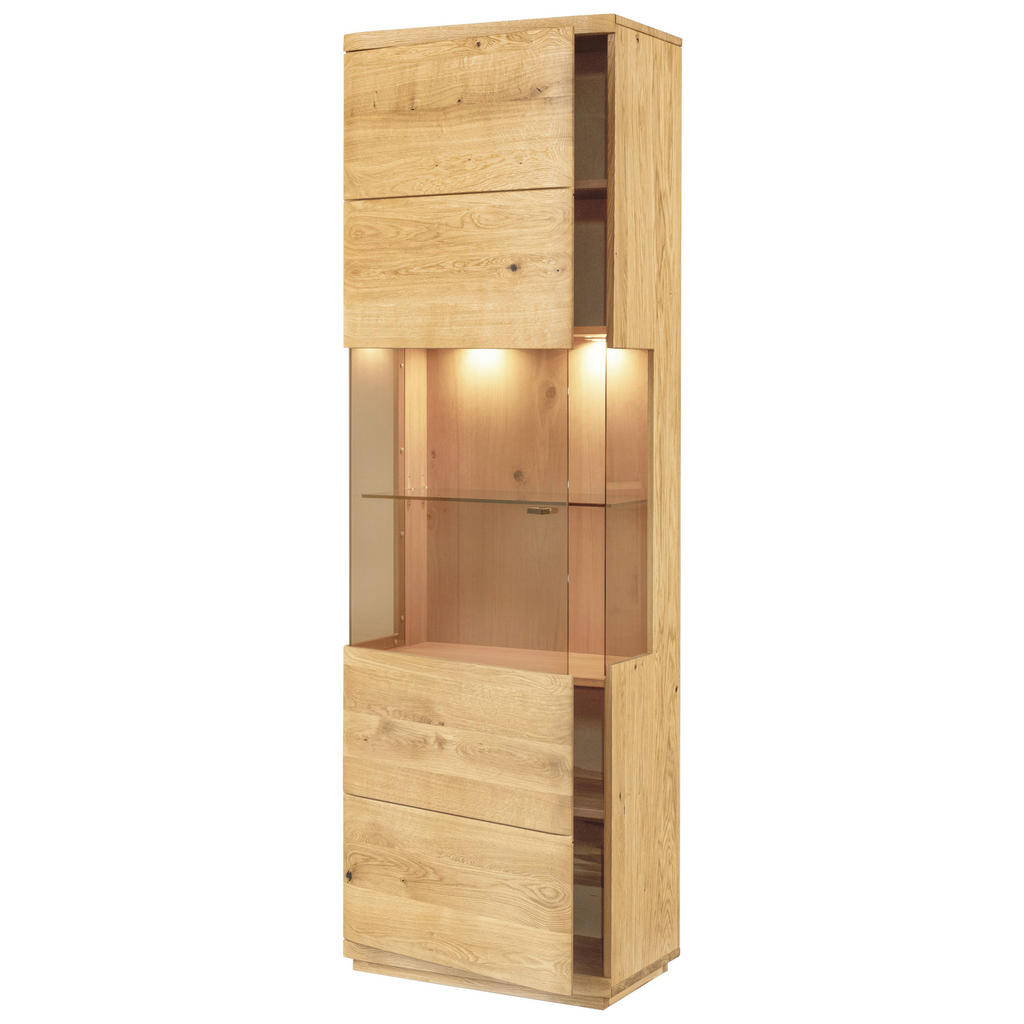 Thumbnail - Linea Natura Vitrine, Eiche, Holz, Glas, Eiche,Eiche,Eiche,Eiche, massiv, 3 Fächer, 65x205.8x38 cm, Typenauswahl, stehen...