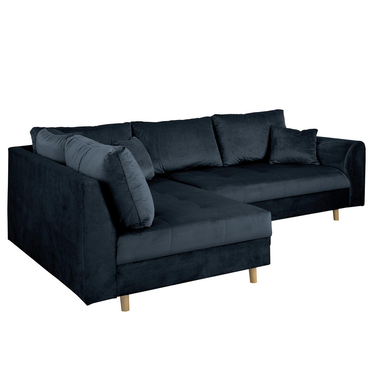 ECKSOFA inkl. Hocker Ariella Dunkelblau Samt Rückenkissen, Hocker  - Naturfarben/Dunkelblau, Design, Holz/Textil (161/231cm) - Livetastic
