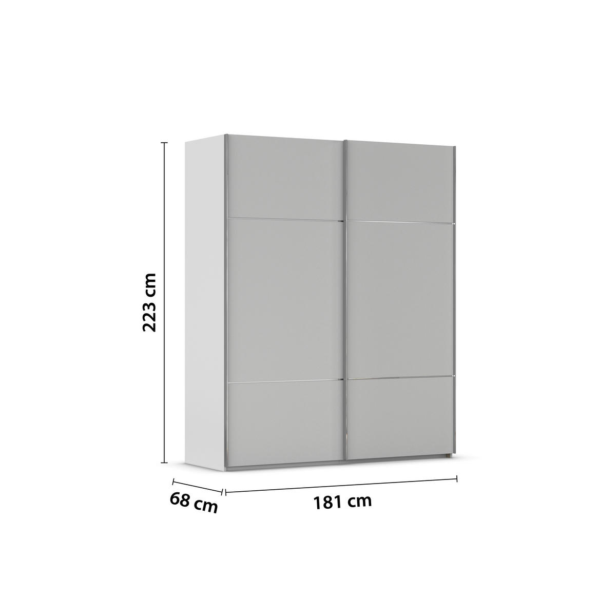 SCHWEBETÜRENSCHRANK 181/223/68 cm 2-türig Grau  - Chromfarben/Grau, KONVENTIONELL, Holzwerkstoff/Metall (181/223/68cm) - Novel