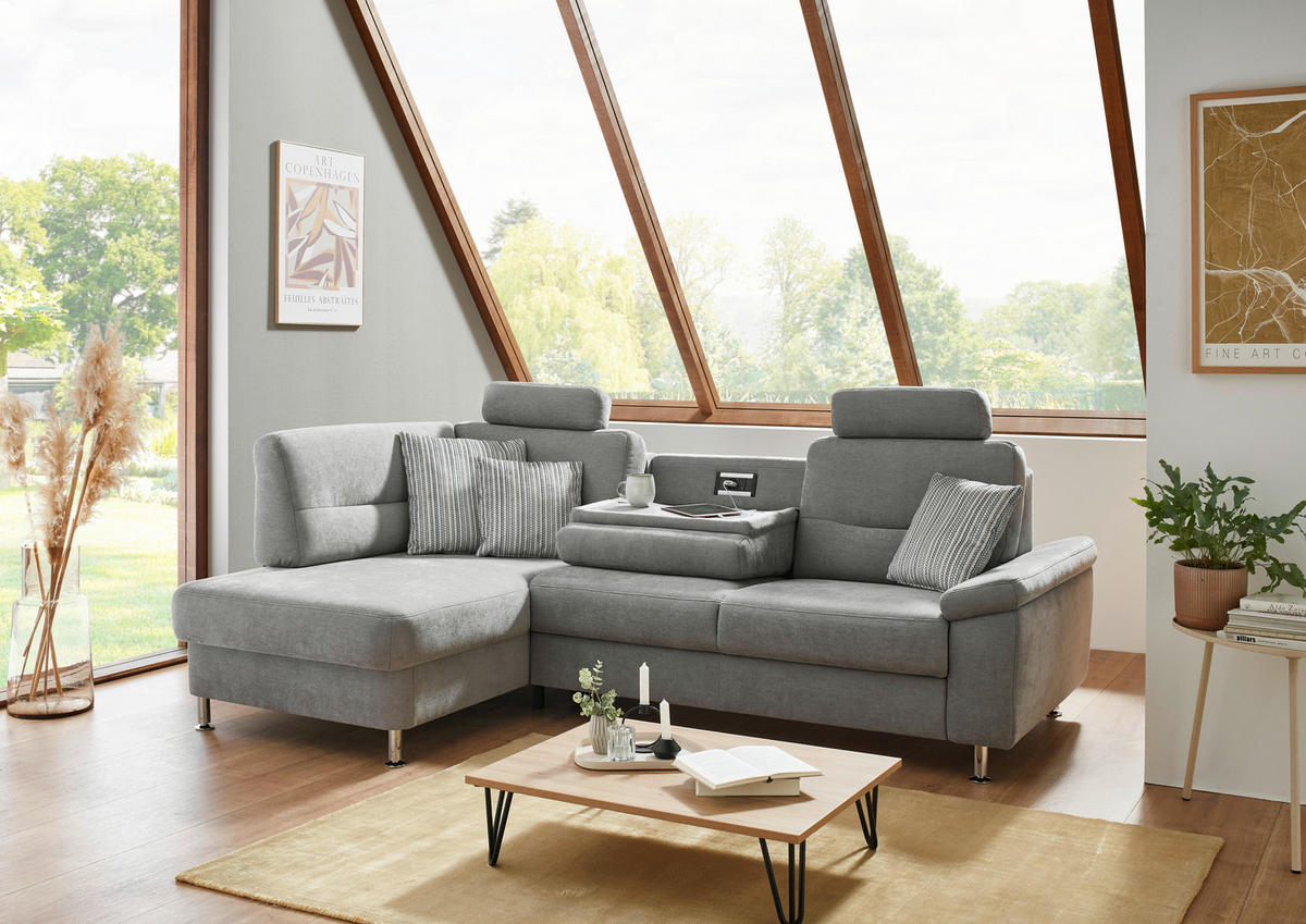 ECKSOFA  in Flachgewebe Grau  160/244 cm  - Alufarben/Grau, KONVENTIONELL, Textil/Metall (160/244cm) - Beldomo Comfort