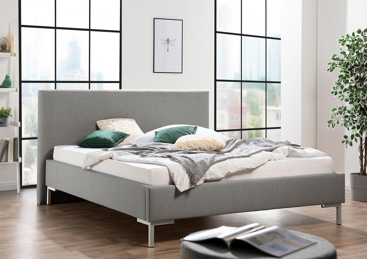 POLSTERBETT 200/200 cm,  in Grau,  - Silberfarben/Grau, MODERN, Textil/Metall (200/200cm) - Livetastic