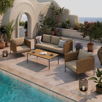 LOUNGEGARNITUR   Akazie vollmassiv Stahl  - Beige/Gelb, MODERN, Holz/Kunststoff - Beldano