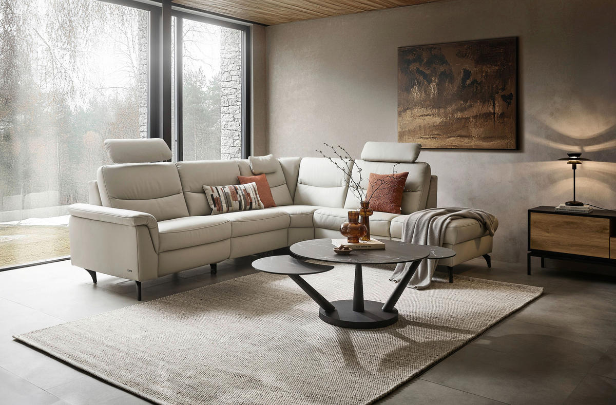ECKSOFA in Echtleder Hellgrau  - Anthrazit/Hellgrau, Design, Leder/Metall (280/249cm) - Himolla Komfortklass