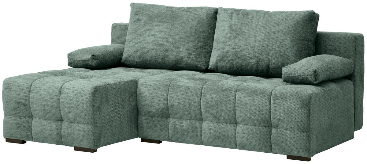 ECKSOFA  in Chenille Dunkelgrün  - Dunkelgrün/Schwarz, MODERN, Kunststoff/Textil (145/204cm) - home24