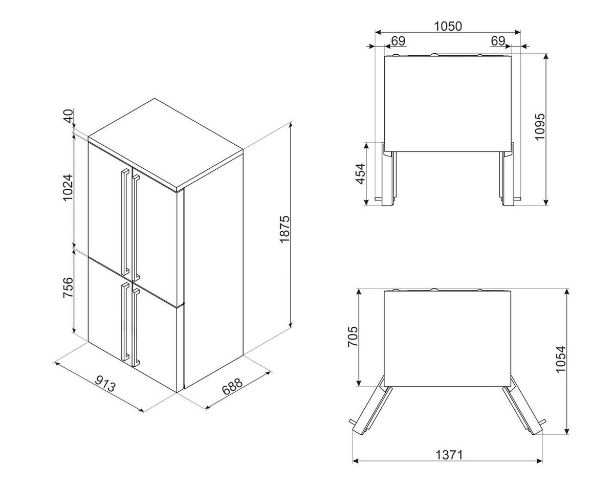 FRENCH-DOOR 91,3/187,5/68,8 cm FQ60CPO6  - Messingfarben/Creme, Basics, Metall (91,3/187,5/68,8cm) - SMEG