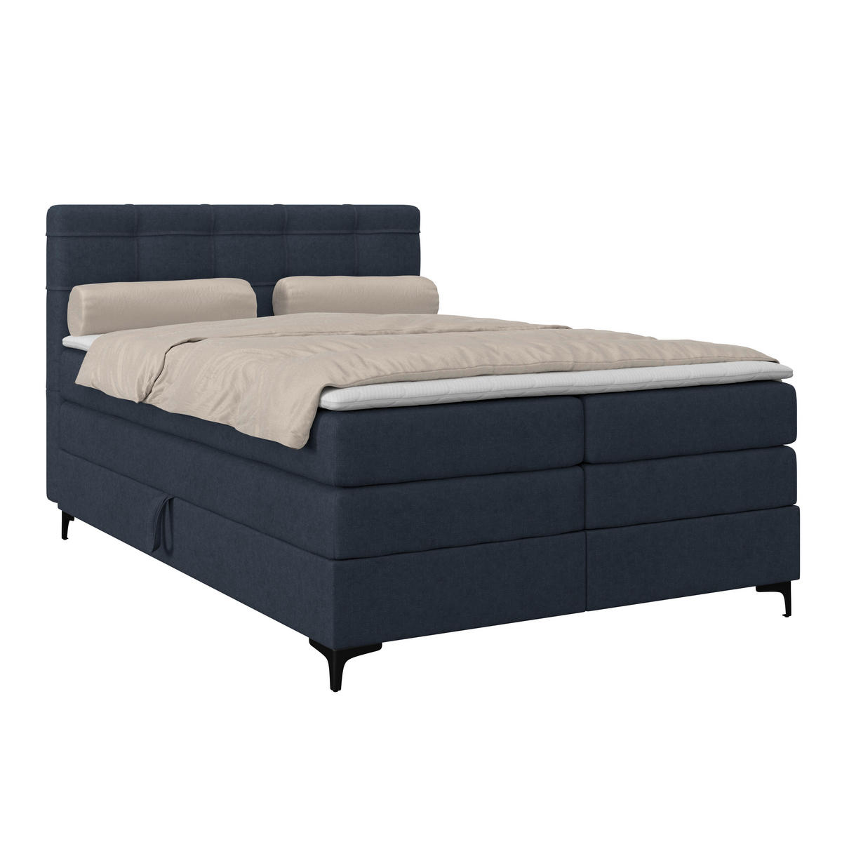 BOXSPRINGBETT 140/200 cm,  in Dunkelblau, H3 = fest  - Schwarz/Dunkelblau, KONVENTIONELL, Kunststoff/Textil (140/200cm)