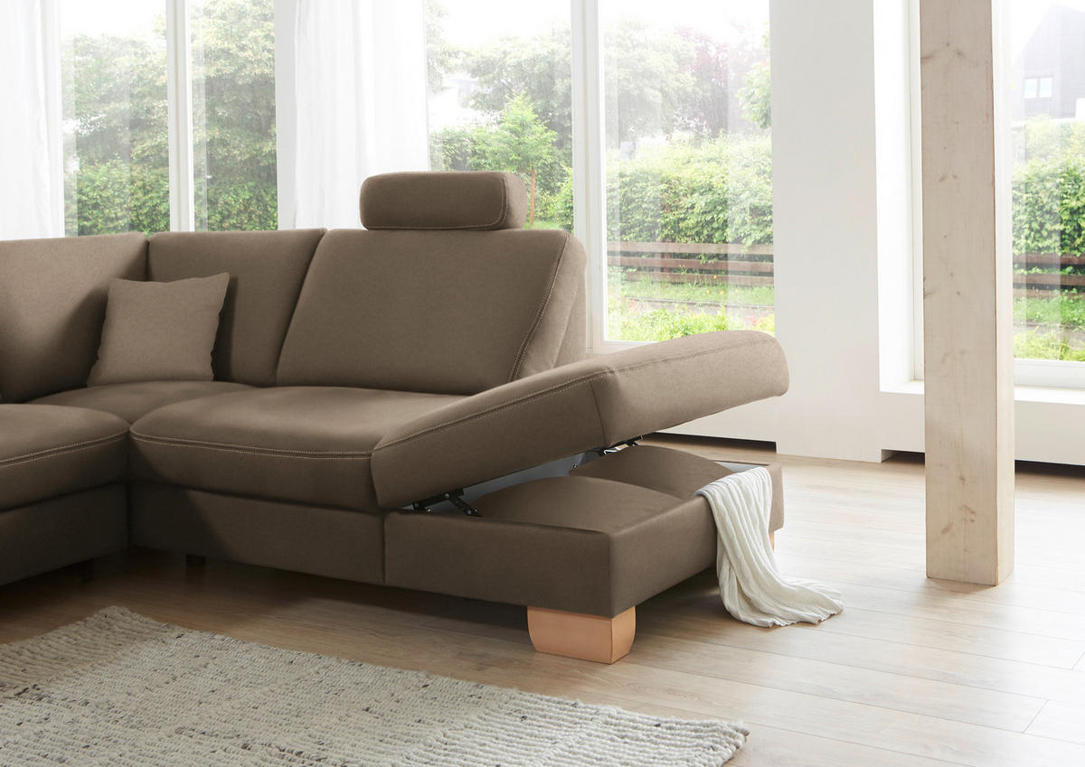 ECKSOFA in Mikrofaser Hellbraun  - Wildeiche/Hellbraun, Natur, Holz/Textil (286/236cm) - Voleo