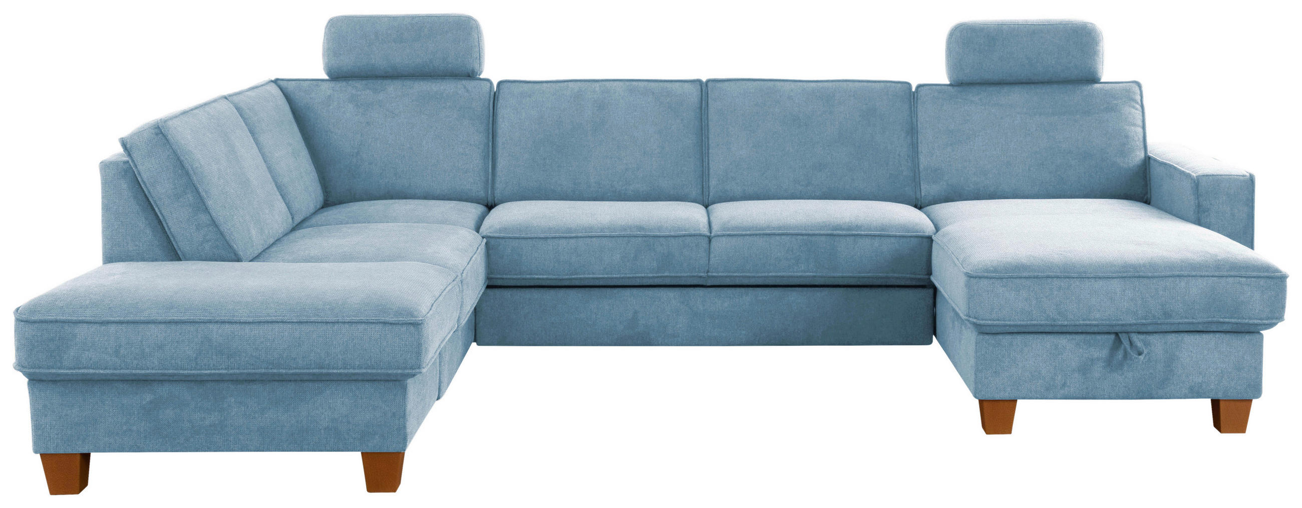 WOHNLANDSCHAFT in Flachgewebe Hellblau  - Eichefarben/Hellblau, Konventionell, Holz/Textil (213/309/161cm) - Sit & More