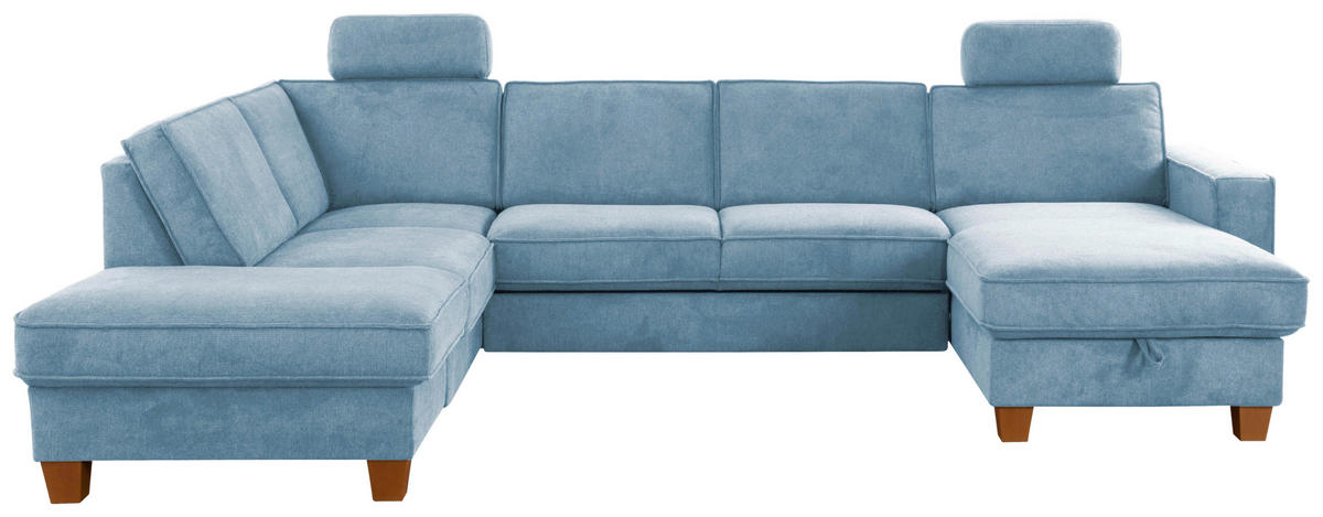 WOHNLANDSCHAFT in Flachgewebe Hellblau  - Eichefarben/Hellblau, Konventionell, Holz/Textil (213/309/161cm) - Sit & More