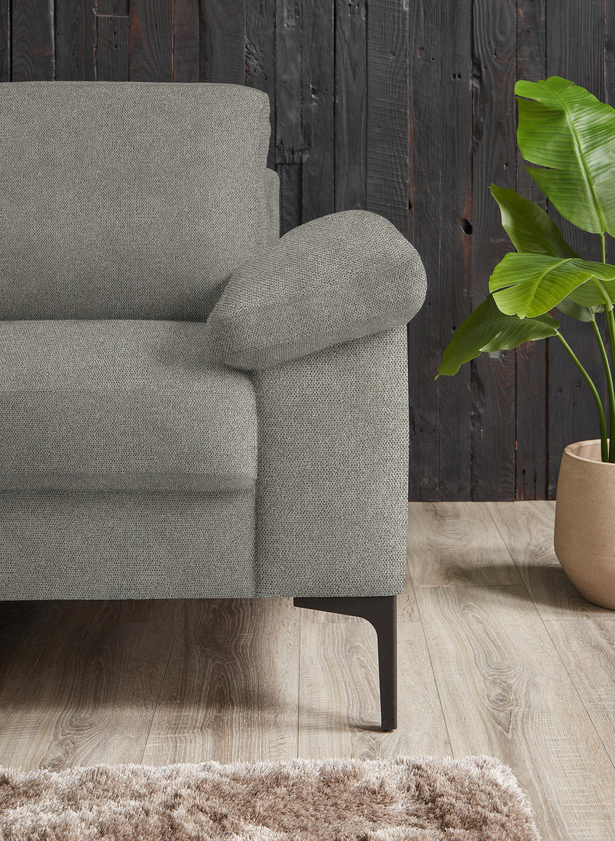 3-SITZER-SOFA in Flachgewebe Graubraun  - Graubraun/Schwarz, Design, Textil/Metall (226/89/97cm) - Pure Home Lifestyle