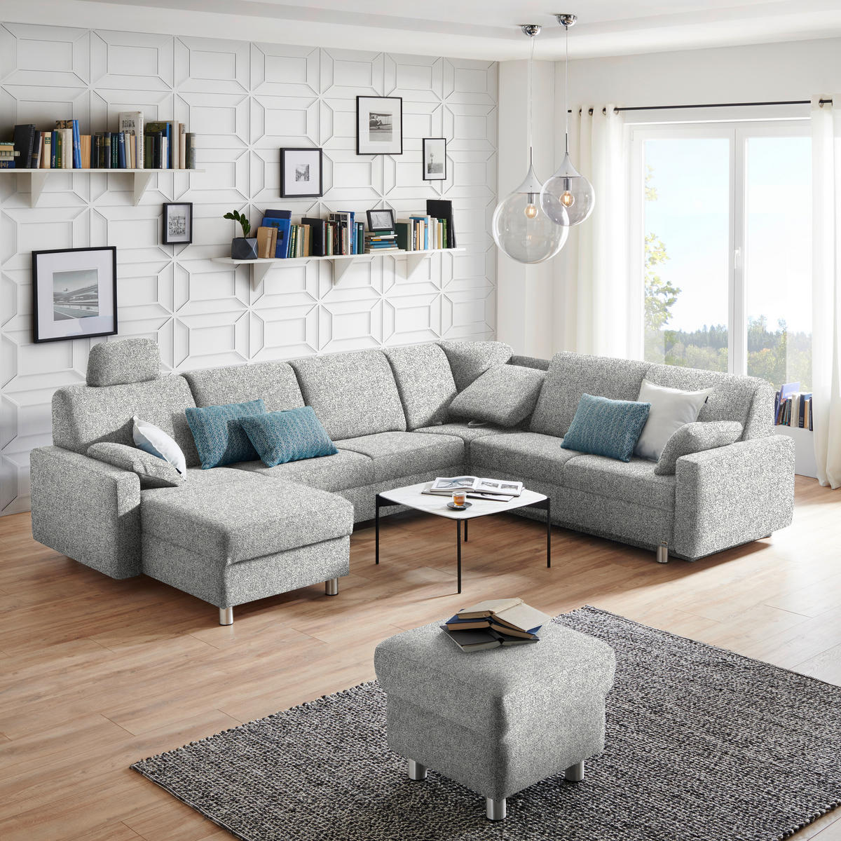 WOHNLANDSCHAFT  in Mikrovelours Naturfarben  - Alufarben/Naturfarben, KONVENTIONELL, Kunststoff/Textil (158/322/236cm) - Sedda