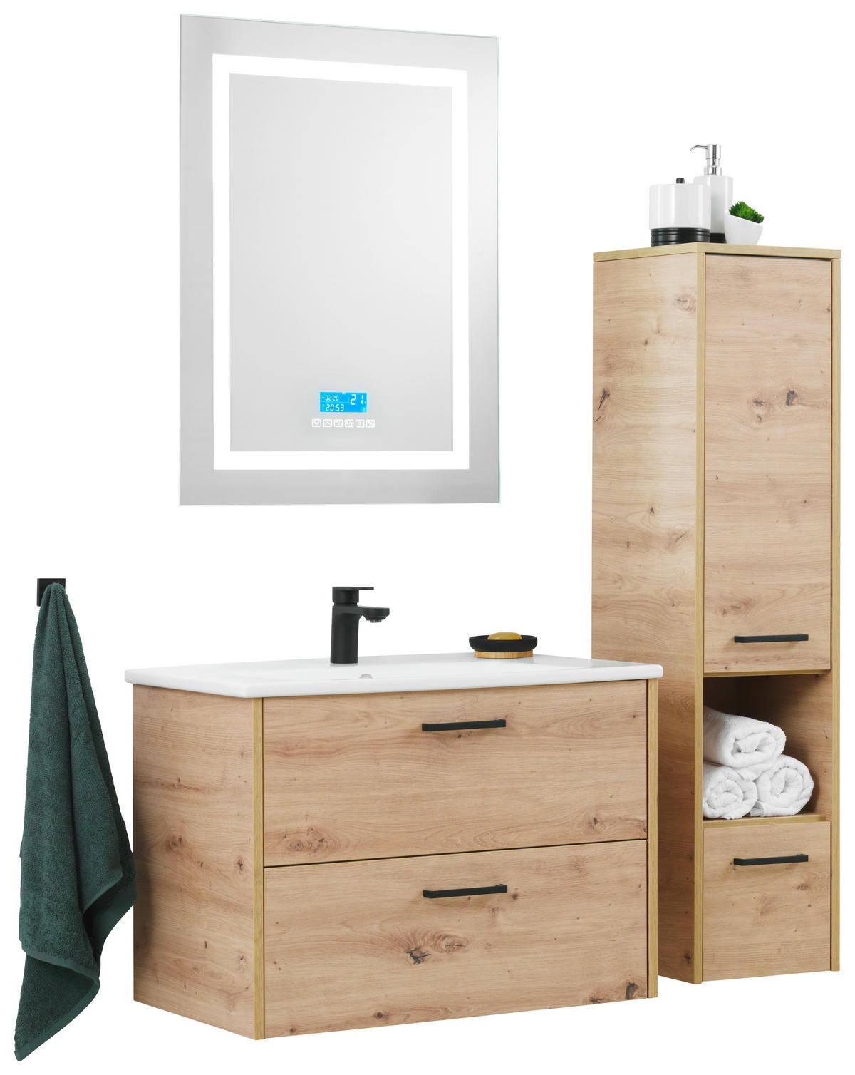 UMIVAL. ENOTA Z UMIVALNIKOM  - črna/bela, Design, leseni material/keramika (75cm) - Xora