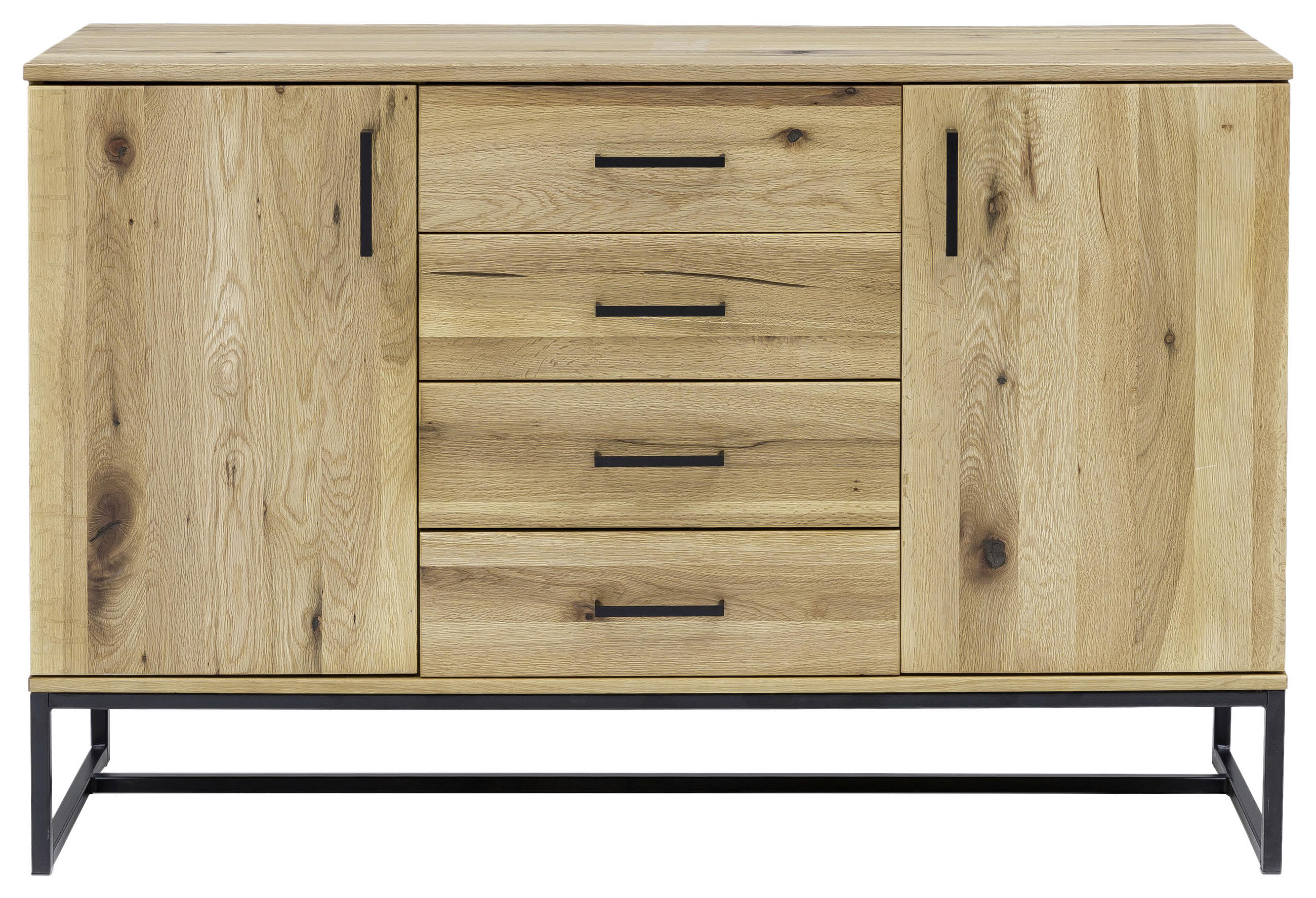 SIDEBOARD Wildeiche furniert, massiv Schwarz, Wildeiche Einlegeböden  - Wildeiche/Schwarz, Natur, Holz/Holzwerkstoff (131/89/43cm) - Linea Natura