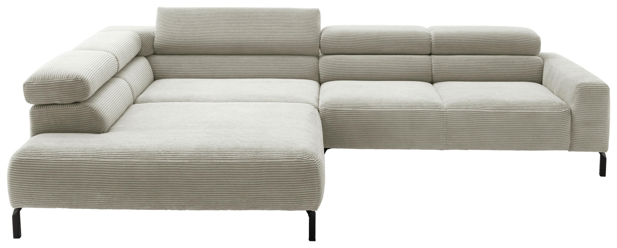 ECKSOFA inkl. Funktion in Cord Hellgrau  - Hellgrau/Schwarz, Modern, Textil/Metall (219/309cm) - Pure Home Lifestyle