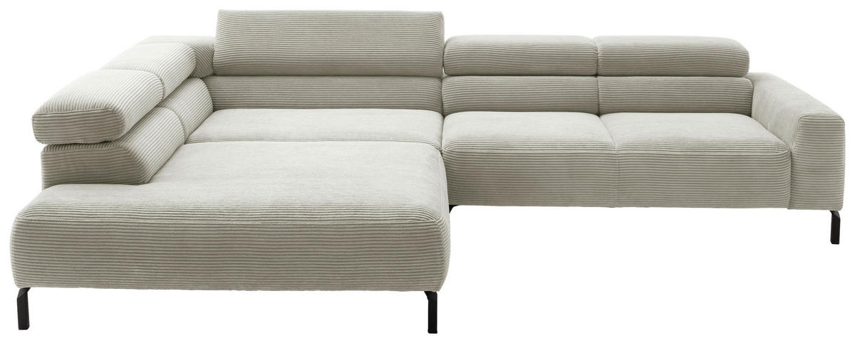 ECKSOFA inkl. Funktion in Cord Hellgrau  - Hellgrau/Schwarz, Modern, Textil/Metall (219/309cm) - Pure Home Lifestyle