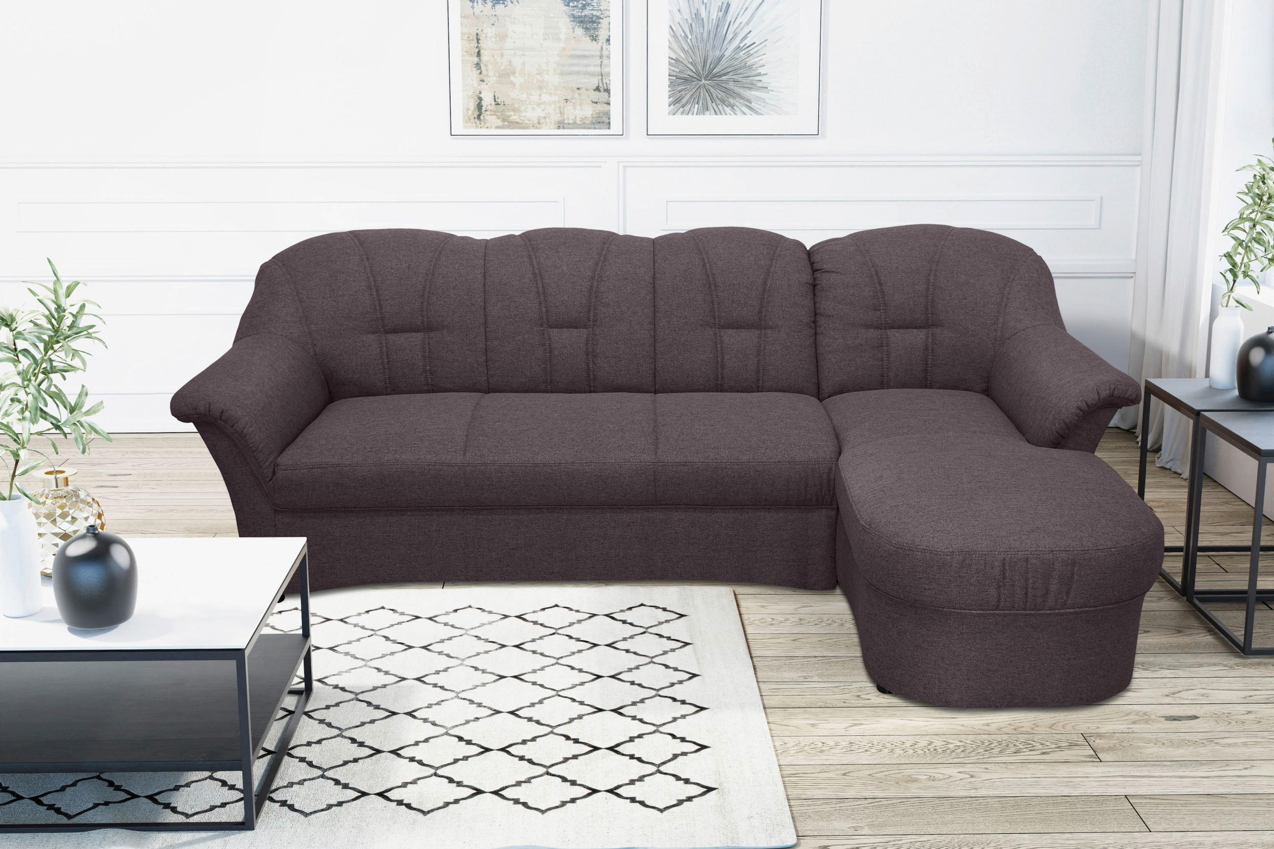 ECKSOFA Grau Webstoff - Schwarz/Grau, KONVENTIONELL, Textil (233/142cm) - MID.YOU