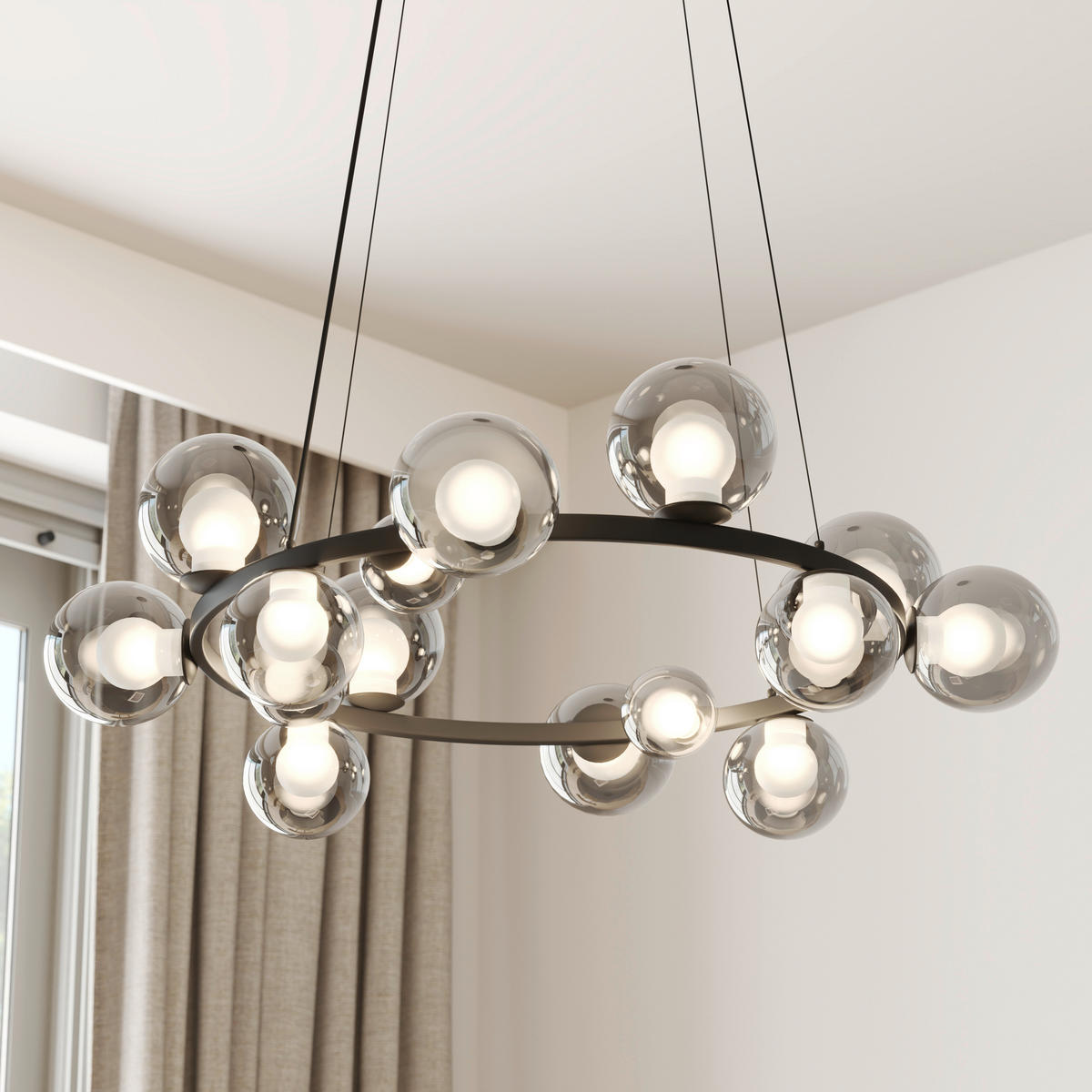 ZÁVESNÉ LED SVIETIDLO, 79,5/150 cm  - čiernohnedá, Design, kov/sklo (79,5/150cm) - Dieter Knoll