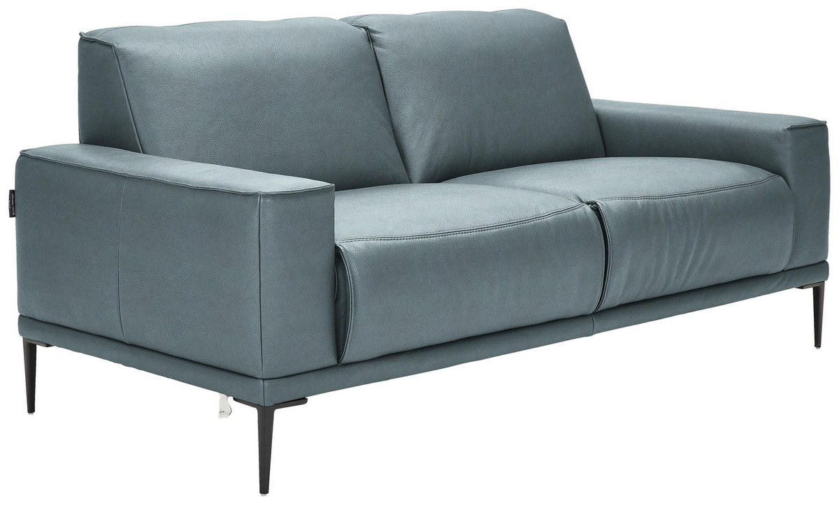 2-SITZER-SOFA in Echtleder Blau  - Blau/Schwarz, Design, Leder/Metall (180/82/92cm) - Johann Jakob