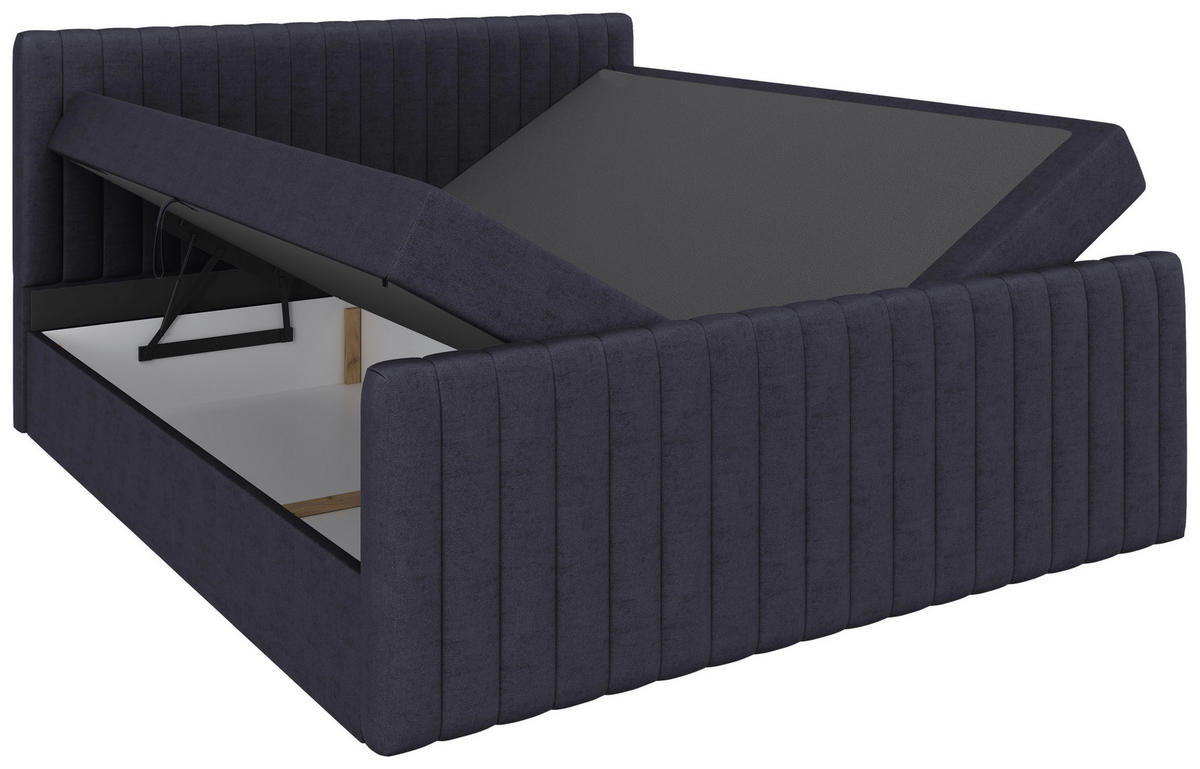 BOXBETT 180/200 cm,  in Graphitfarben, gepolstertes Kopfteil, Bettkasten, Topper, Matratzen, H3 + H3 = fest  - Schwarz/Graphitfarben, Basics, Kunststoff/Textil (180/200cm) - Chameo