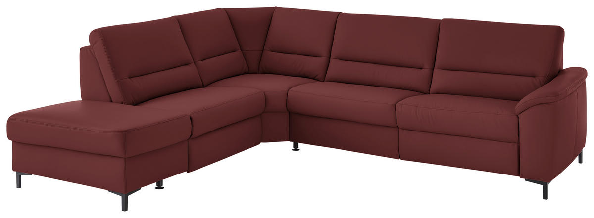 ECKSOFA  in Echtleder Brombeere  249/290 cm  - Brombeere/Schwarz, KONVENTIONELL, Leder/Metall (249/290cm) - Beldomo Premium