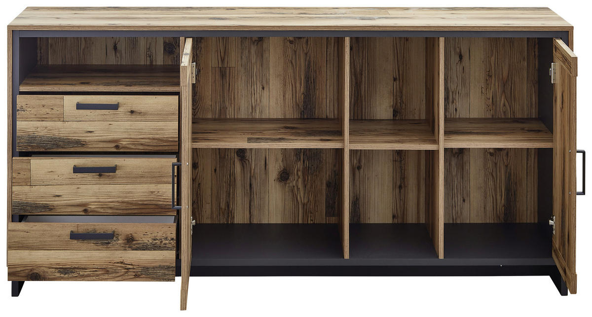 KOMODA, barve grafita, barve hrasta  - barve hrasta/barve grafita, Natur, kovina/leseni material (184/89/45cm) - Landscape