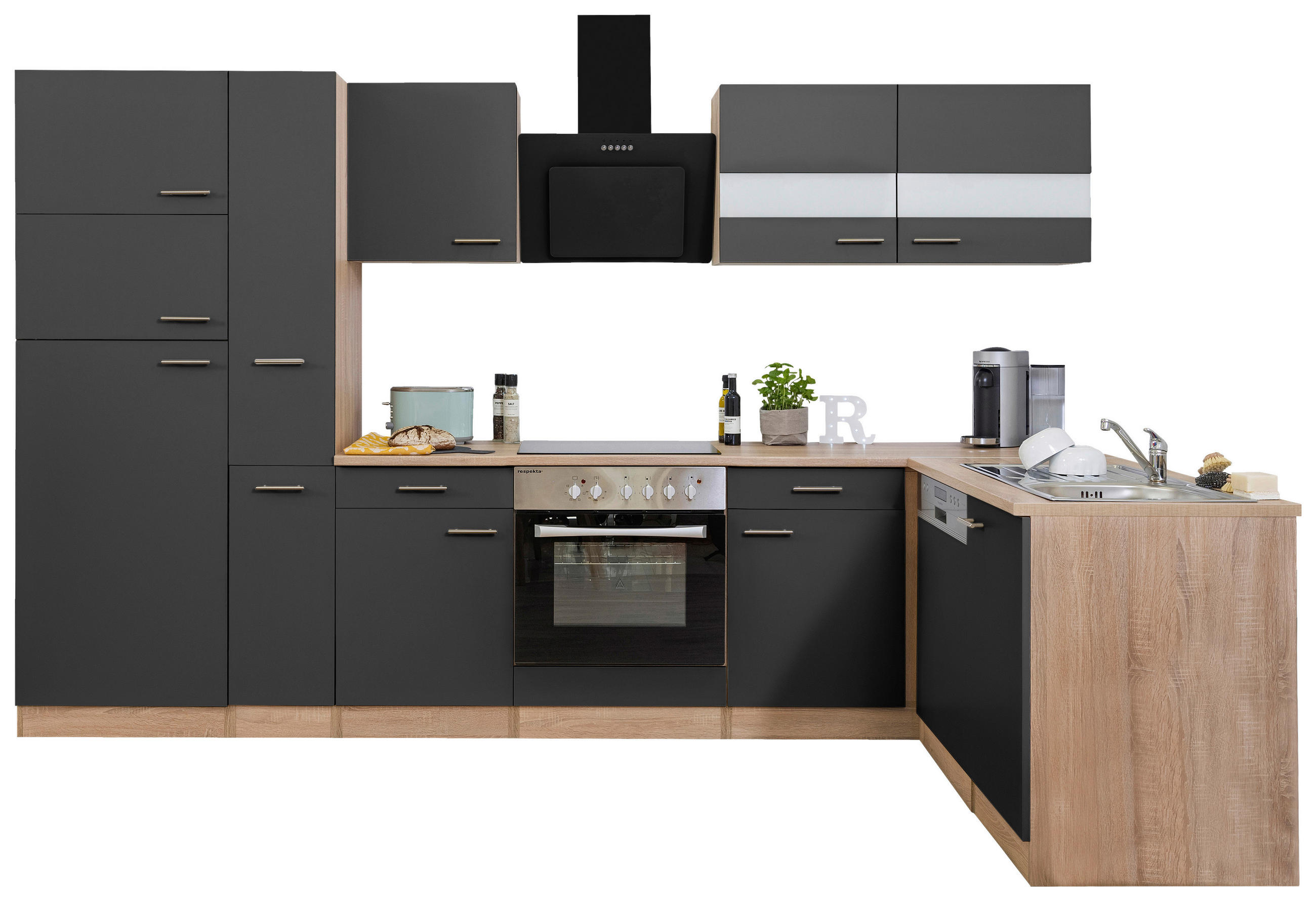 MODULKÖK UTAN VITVAROR  310/172 cm  i grå  - stålfärgad/grå, Basics, metall/trämaterial (310/172cm) - Respekta