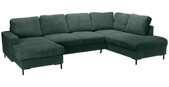 WOHNLANDSCHAFT Dunkelgrün Cord  - Dunkelgrün/Schwarz, KONVENTIONELL, Textil/Metall (148/303/197cm) - Carryhome