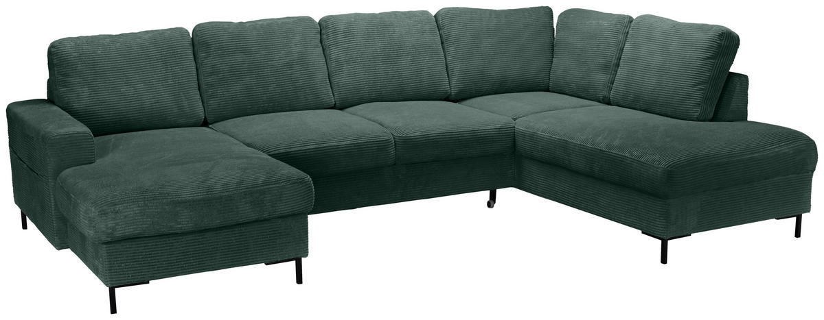 WOHNLANDSCHAFT Dunkelgrün Cord  - Dunkelgrün/Schwarz, KONVENTIONELL, Textil/Metall (148/303/197cm) - Carryhome