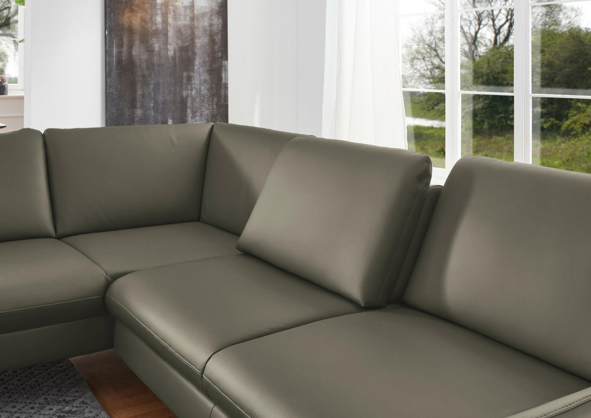 ECKSOFA in Echtleder Hellgrau  220/284 cm  - Hellgrau/Alufarben, KONVENTIONELL, Leder/Metall (220/284cm) - Beldomo Premium