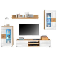 DNEVNI REGAL,  hrast artisan, bela, visoki sijaj  - srebrne barve/bela, Basics, umetna masa/steklo (240/190/43cm) - Ti'me