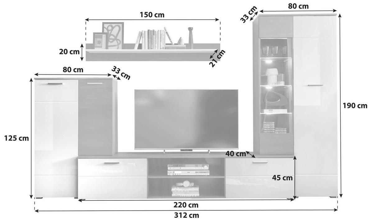 OBÝVACIA STENA, biela s vysokým leskom, antracitová - biela s vysokým leskom/antracitová, Konventionell, kompozitné drevo/plast (312/190cm) - MID.YOU