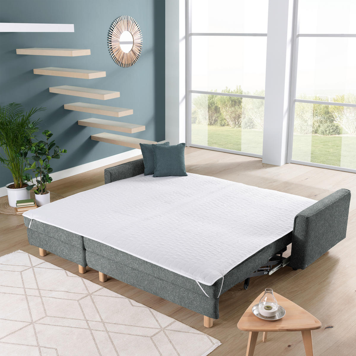 ECKSOFA  in Mikrovelours Graugrün  170/237 cm  - Eichefarben/Graugrün, KONVENTIONELL, Holz/Textil (170/237cm) - Sedda