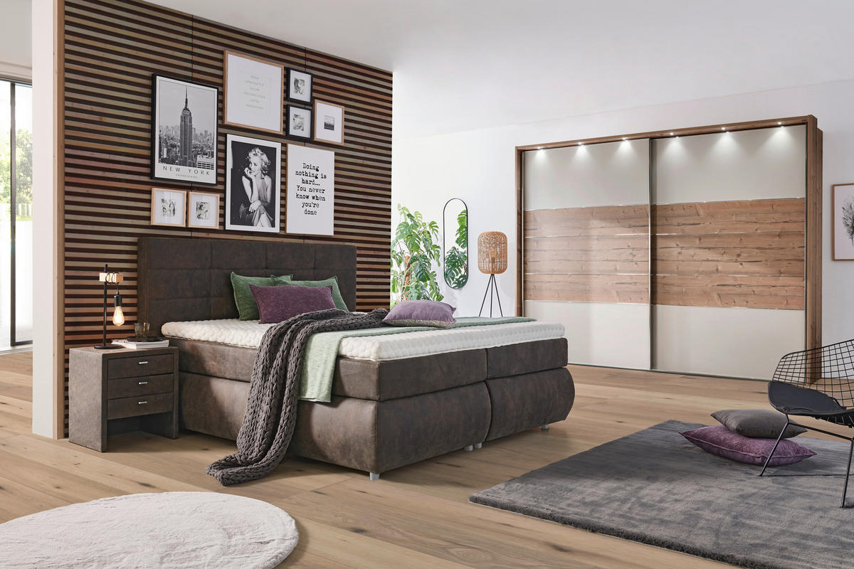 BOXSPRINGBETT 180/200 cm  in Dunkelgrau  - Dunkelgrau/Schwarz, Konventionell, Kunststoff/Textil (180/200cm) - Voleo