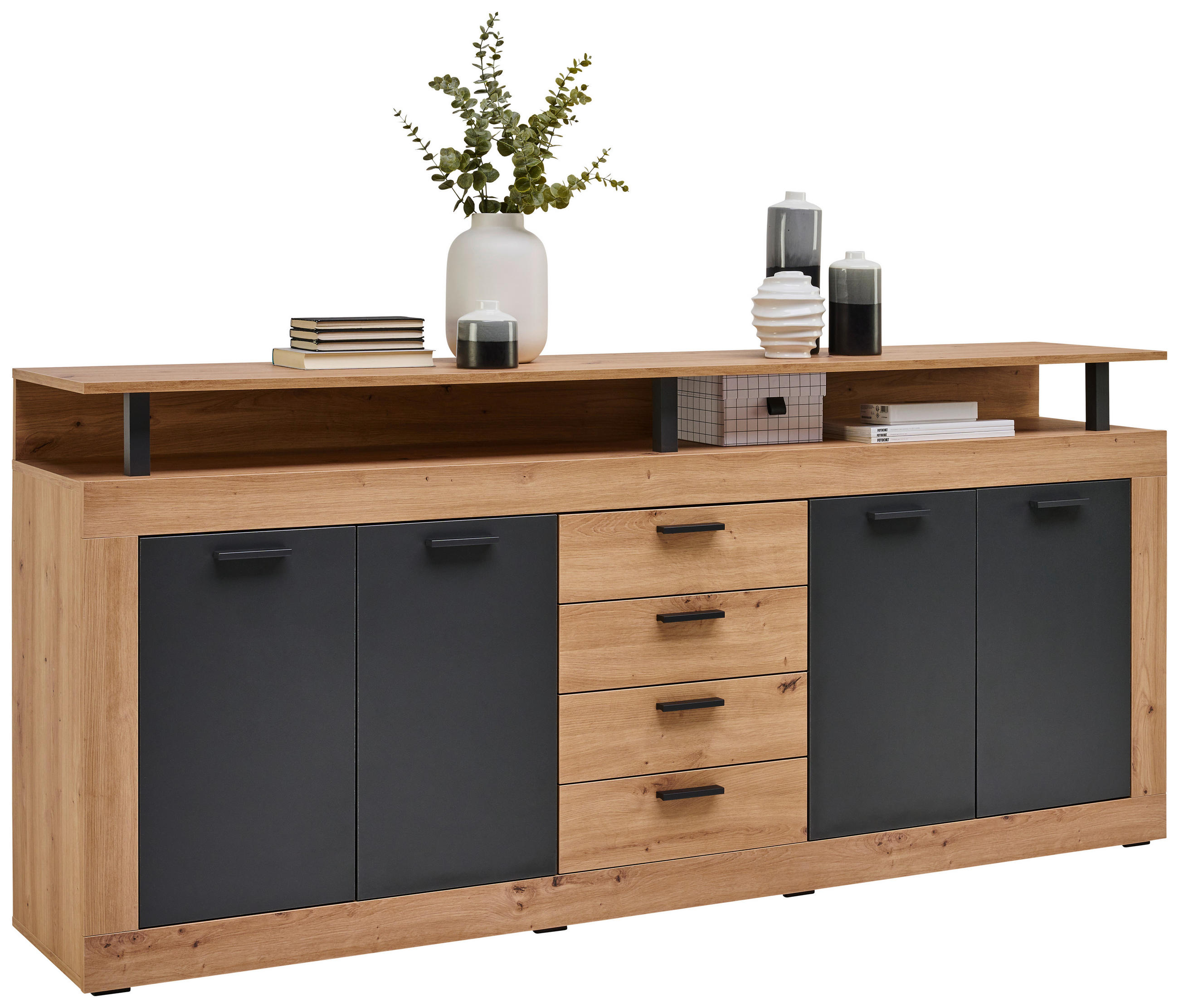 SIDEBOARD  in 195/88/38 cm  - Anthrazit/Schwarz, KONVENTIONELL, Holzwerkstoff/Kunststoff (195/88/38cm) - Xora