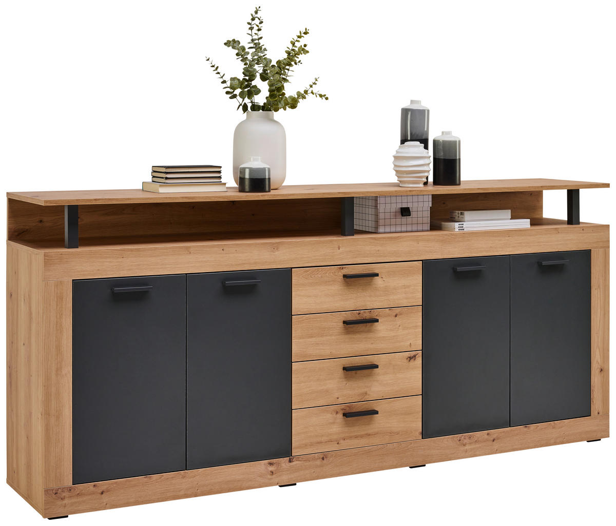 SIDEBOARD  in 195/88/38 cm  - Anthrazit/Schwarz, KONVENTIONELL, Holzwerkstoff/Kunststoff (195/88/38cm) - Xora