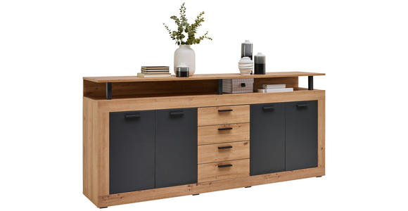 SIDEBOARD Anthrazit, Eiche Artisan Einlegeböden  - Anthrazit/Schwarz, KONVENTIONELL, Holzwerkstoff/Kunststoff (195/88/38cm) - Xora