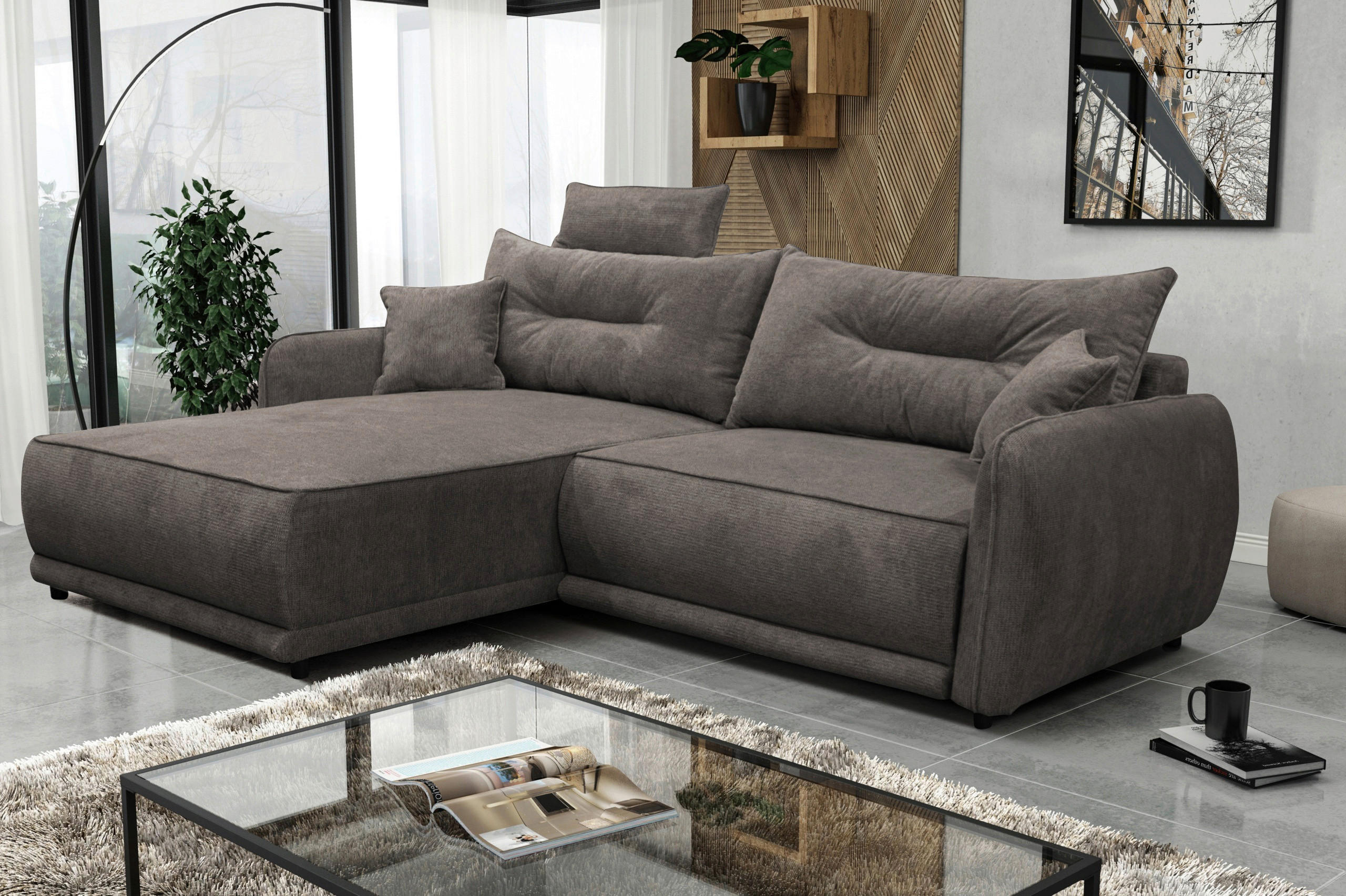 ECKSOFA FRESH Dunkelgrau Struktur  - Dunkelgrau/Beige, Design, Kunststoff/Textil (195/264cm) - MID.YOU