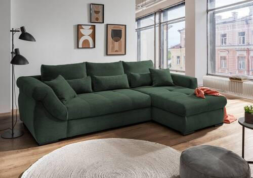 ECKSOFA Dunkelgrün Cord  - Dunkelgrün/Schwarz, MODERN, Holz/Textil (302/188cm) - MID.YOU