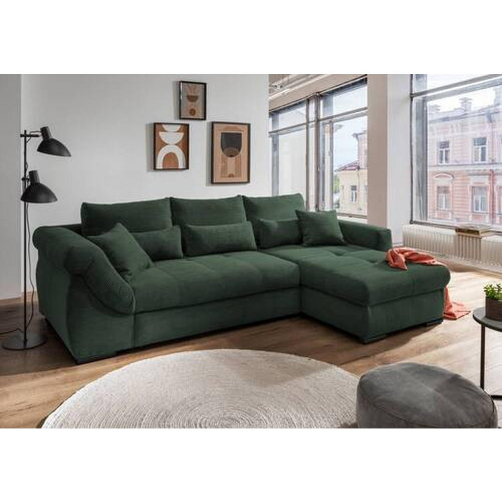 Thumbnail - Mid.you Ecksofa, Dunkelgrün, Holz, Textil, Buche, Fichte, Kiefer, 4-Sitzer, Füllung: Schaumstoff,Schaumstoff,Schaumstoff...