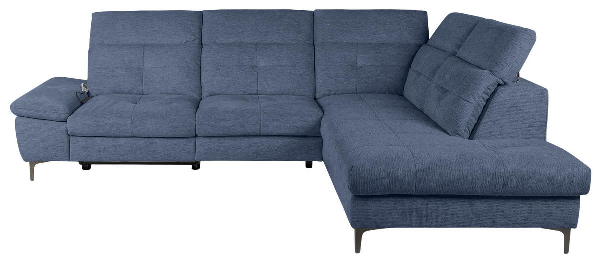 ECKSOFA Blau Webstoff  - Blau/Schwarz, KONVENTIONELL, Textil/Metall (288/225cm) - Carryhome