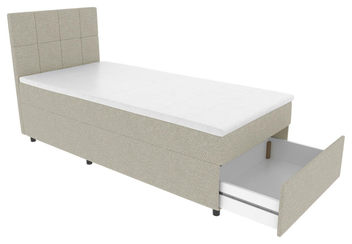 BOXBETT 90/200 cm,  in Hellgrau, Matratze, Topper, Bettschublade, H3 = fest  - Hellgrau/Schwarz, KONVENTIONELL, Kunststoff/Textil (90/200cm) - Boxxx