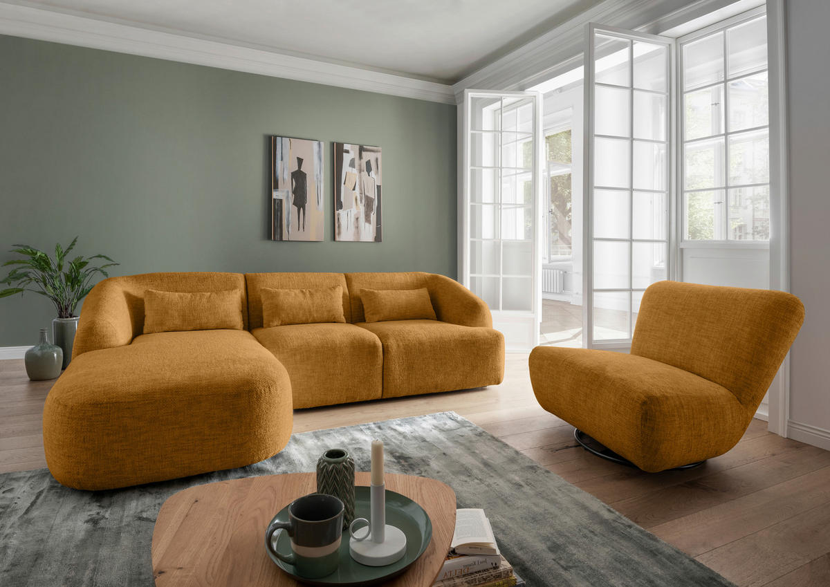 ECKSOFA in Struktur Goldfarben  - Goldfarben/Schwarz, Modern, Kunststoff/Textil (160/256cm) - Livetastic