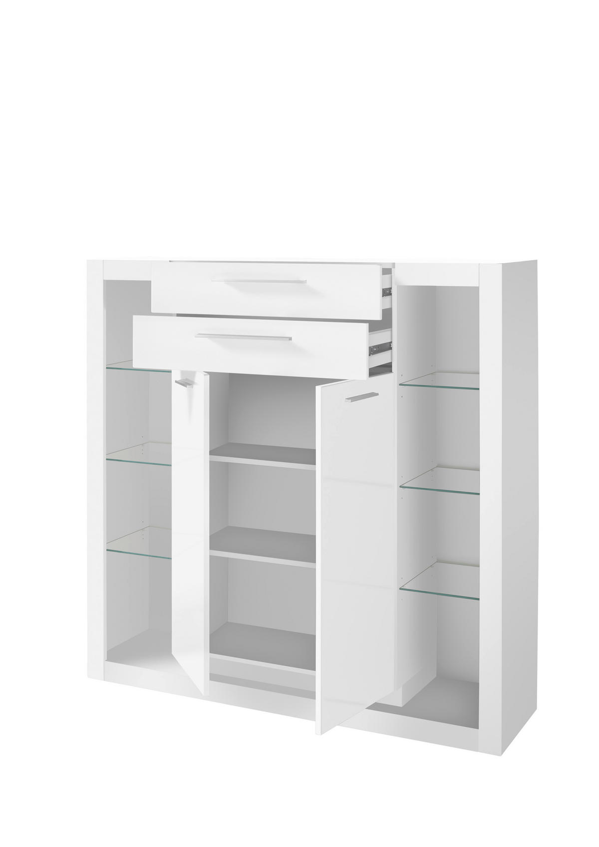 HIGHBOARD  in 141/139/37 cm  - Edelstahlfarben/Weiß Hochglanz, Design, Glas/Holzwerkstoff (141/139/37cm) - MID.YOU