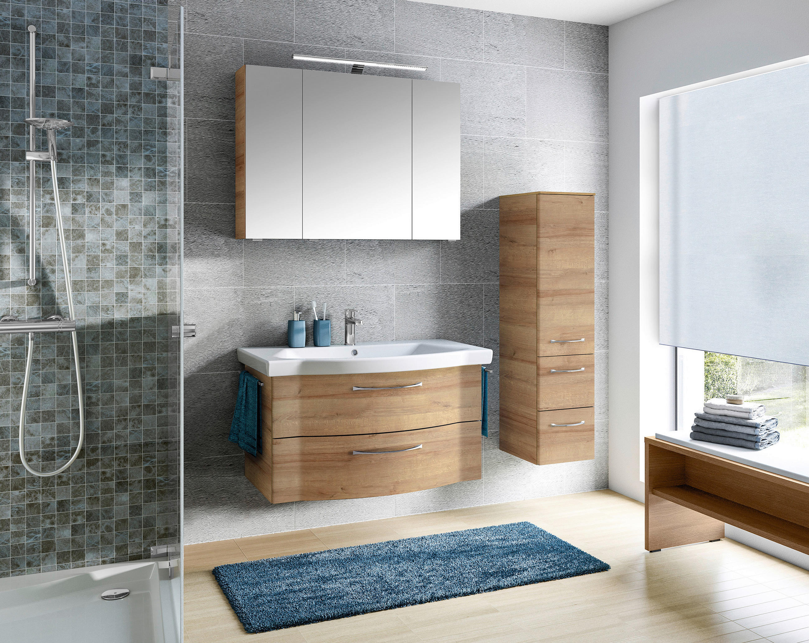 BADEZIMMER 4-teilig in 128 cm - Chromfarben/Eichefarben, KONVENTIONELL, Glas/Keramik (128cm) - Pelipal